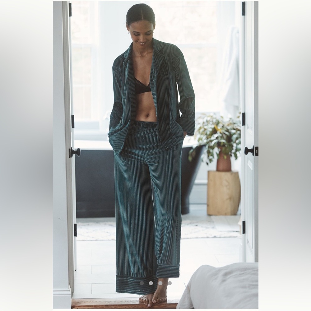 Anthropologie Striped Teal Lounge Set